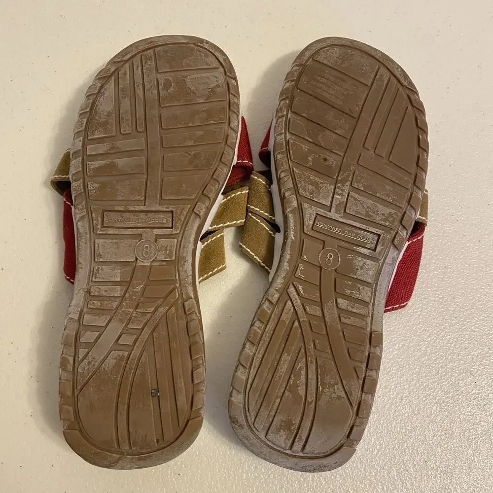 MONTEGO BAY Club Women 8 Summer Sandal Multicolor Suede Canvas Slip On Slides